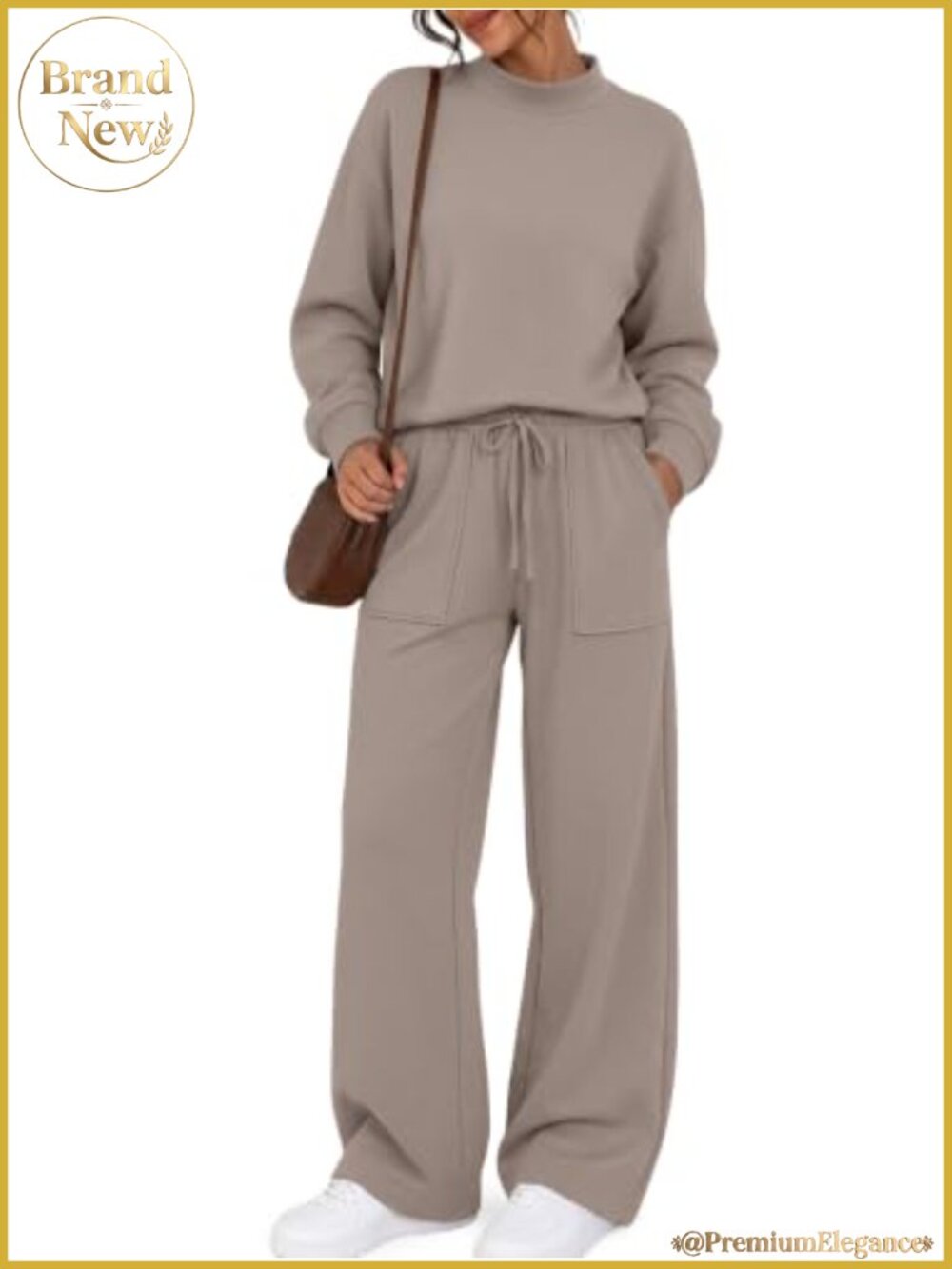 Mock Neck Top & Wide Leg Drawstring Pants Lounge Set with Pockets